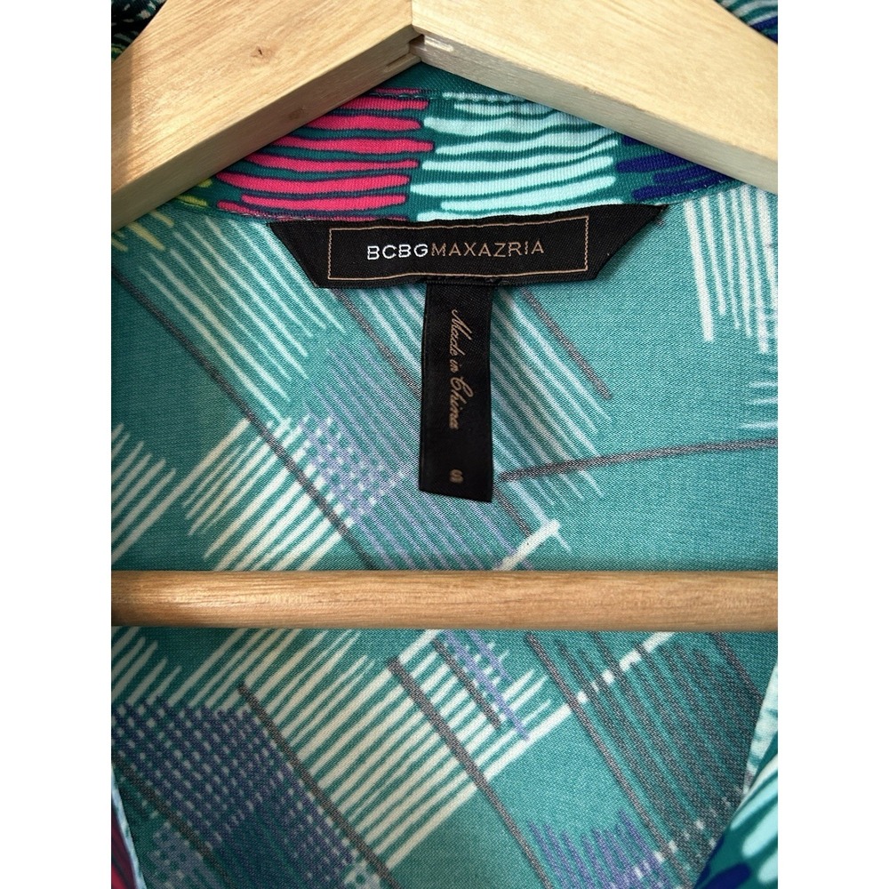 BCBGMaxAzria Teal Retro Colorful 60's Mod Inspired Geometric Dress - Size Small - Picture 4 of 4